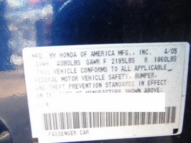 2005 HONDA ACCORD LX NAVY BLUE 4DR 2.4L AT A17672